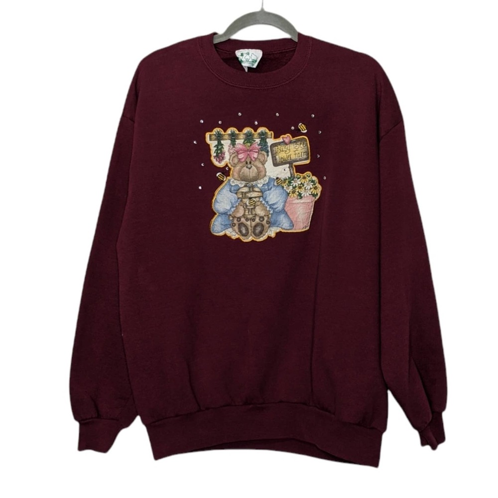Vintage Bear Bees Garden Nature Crewneck Sweatshirt Grandma 80s 90s VTG Shirt